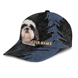 Shih Poo Jean Background Custom Name Cap Classic Baseball Cap All Over Print Gift For Dog Lovers 3 vtht9h