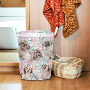 Shih Tzu In Summer Tropical With Leaf Seamless Laundry Basket Laundry Hamper Dog Lovers Gifts for Him or Her 1