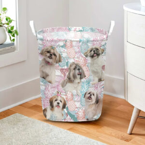 Shih Tzu In Summer Tropical With Leaf Seamless Laundry Basket Laundry Hamper Dog Lovers Gifts for Him or Her 2