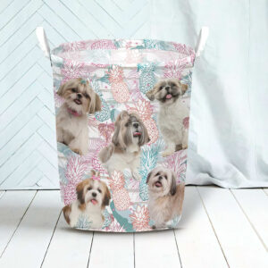 Shih Tzu In Summer Tropical With Leaf Seamless Laundry Basket Laundry Hamper Dog Lovers Gifts for Him or Her 3