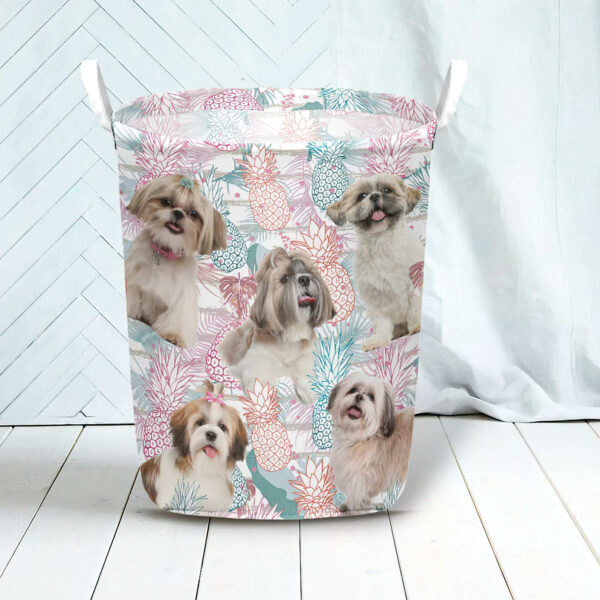 Shih Tzu In Summer Tropical With Leaf Seamless Laundry Basket – Laundry Hamper – Dog Lovers Gifts for Him or Her