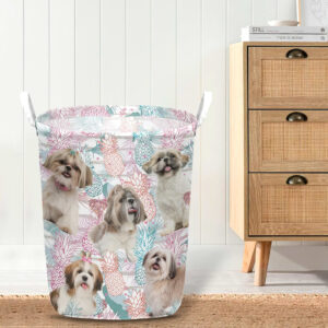 Shih Tzu In Summer Tropical With Leaf Seamless Laundry Basket Laundry Hamper Dog Lovers Gifts for Him or Her 4