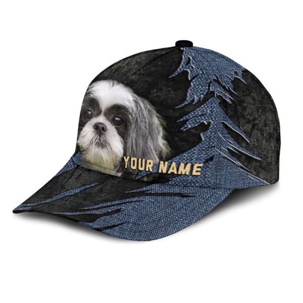Shih Tzu Jean Background Custom Name & Photo Dog Cap – Classic Baseball Cap All Over Print – Gift For Dog Lovers