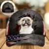 Shih Tzu On The American Flag Cap Custom Photo – Hats For Walking With Pets – Gifts Dog Caps For Friends