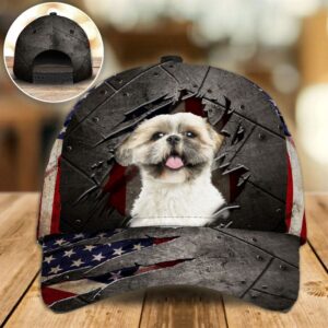 Shih Tzu On The American Flag Cap Hats For Walking With Pets Gifts Dog Caps For Friends 1 bzln5h