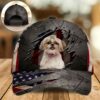Shih Tzu On The American Flag On The American Flag On The American Flag Cap Custom Photo – Hat For Going Out With Pets – Gifts Dog Caps For Friends