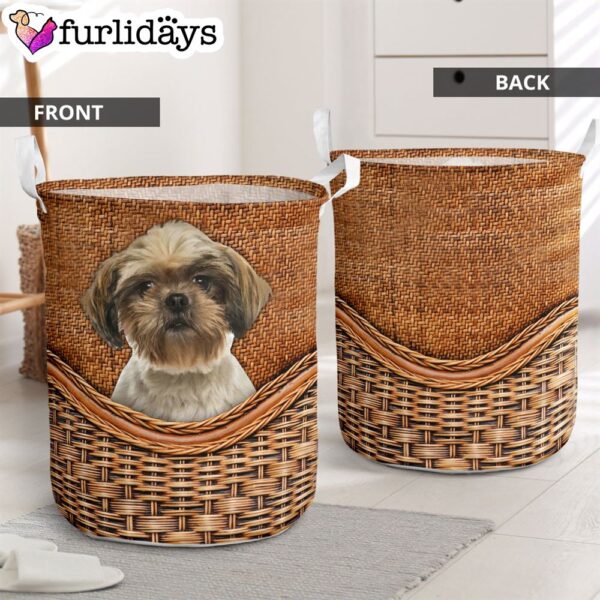 Shih Tzu Rattan Texture Laundry Basket – Laundry Hamper – Dog Lovers Gifts for Him or Her