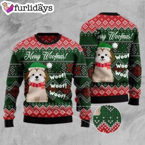 Shih Tzu Woofmas Ugly Christmas Sweater Dog Memorial Gift Unisex Crewneck Sweater 3