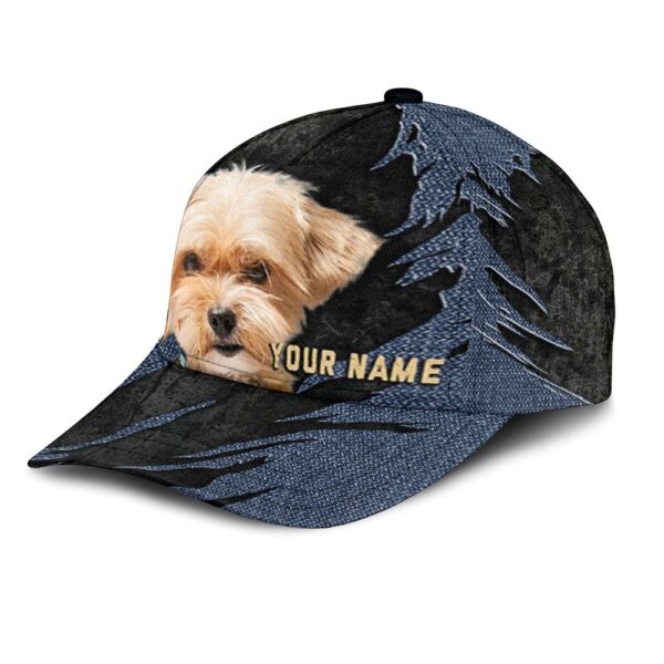 Shorkie Jean Background Custom Name & Photo Dog Cap – Classic Baseball Cap All Over Print – Gift For Dog Lovers