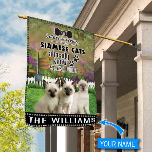 Siamese Cat Don’t Bother Knocking Personalized Flag – Custom Cat Garden Flags – Cat Flag For House