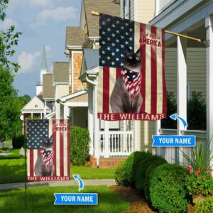 Siamese Cat God Bless America Personalized Flag – Custom Cat Garden Flags – Cat Flag For House