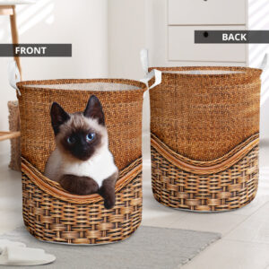 Siamese Cat Rattan Texture Laundry Basket – Cat Laundry Basket – Mother Gift – Gift For Cat Lovers