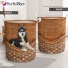 Siberan Husky Rattan Texture Laundry Basket – Laundry Hamper – Dog Lovers Gifts for Him or Her