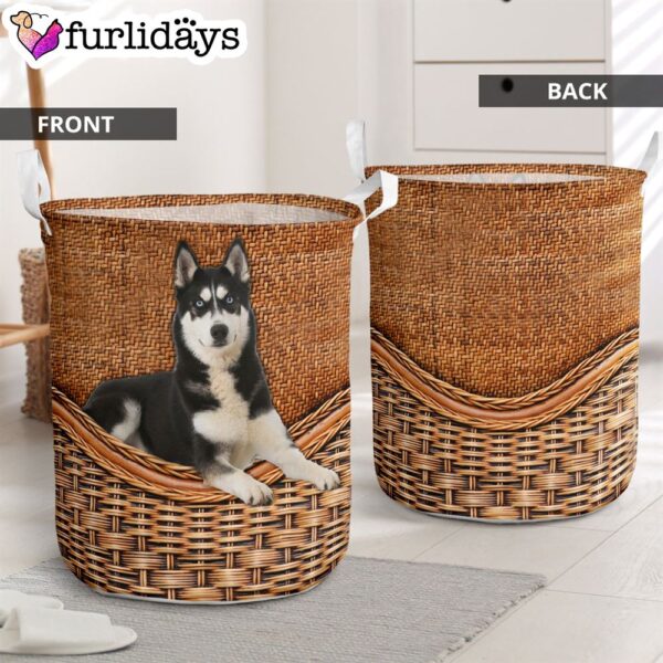 Siberan Husky Rattan Texture Laundry Basket – Laundry Hamper – Dog Lovers Gifts for Him or Her