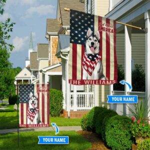 Siberian Husky God Bless America Personalized Flag Custom Dog Flags Dog Lovers Gifts for Him or Her 1