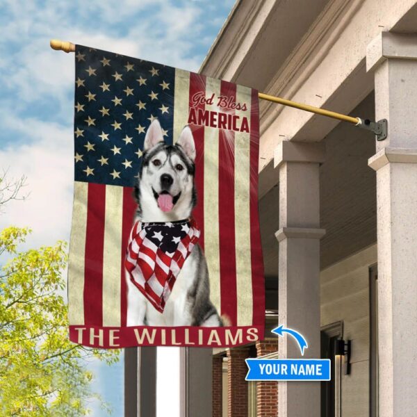 Siberian Husky God Bless America Personalized Flag – Custom Dog Flags – Dog Lovers Gifts for Him or Her