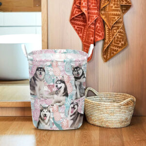 Siberian Husky In Summer Tropical With Leaf Seamless Laundry Basket Laundry Hamper Dog Lovers Gifts for Him or Her 1