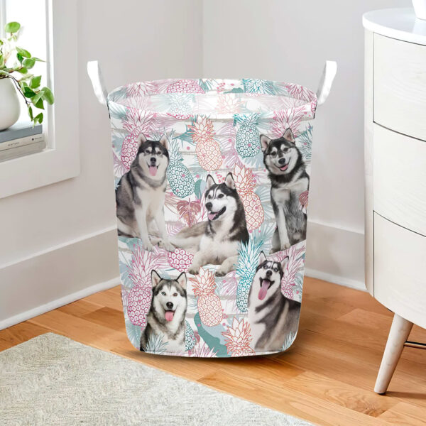 Siberian Husky In Summer Tropical With Leaf Seamless Laundry Basket – Laundry Hamper – Dog Lovers Gifts for Him or Her