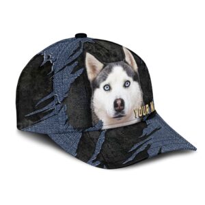 Siberian Husky Jean Background Custom Name Cap Classic Baseball Cap All Over Print Gift For Dog Lovers 2 newfob