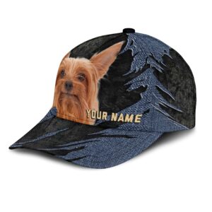 Silky Terrier Jean Background Custom Name Cap Classic Baseball Cap All Over Print Gift For Dog Lovers 3 ehmv2m