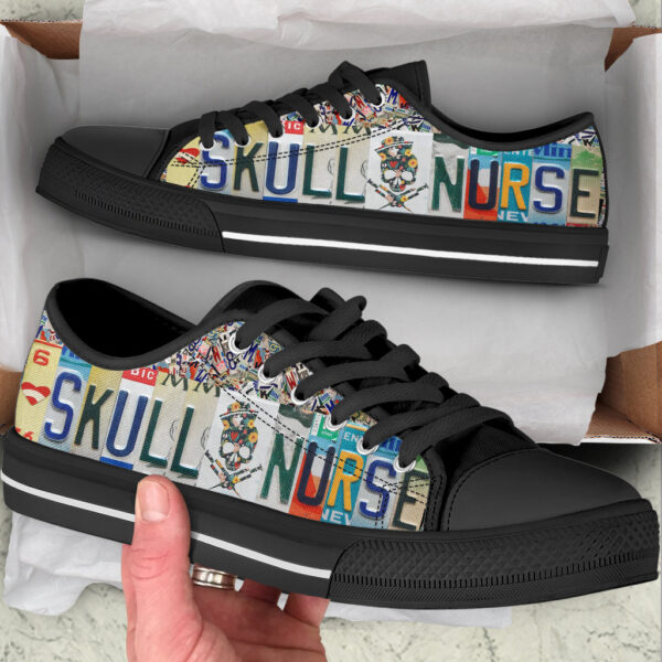 Skull Nurse Low Top Shoes – Canvas Print Fashionable Low Top Casual Shoes Gift For Adults – Sneaker For Walking