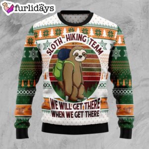 Sloth Hiking Team Ugly Christmas Sweater…