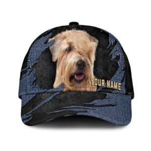 Soft-coated Wheaten Terrier Jean Background Custom Name & Photo Dog Cap – Classic Baseball Cap All Over Print – Gift For Dog Lovers
