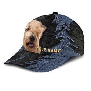 Soft coated Wheaten Terrier Jean Background Custom Name Cap Classic Baseball Cap All Over Print Gift For Dog Lovers 3 likfnw