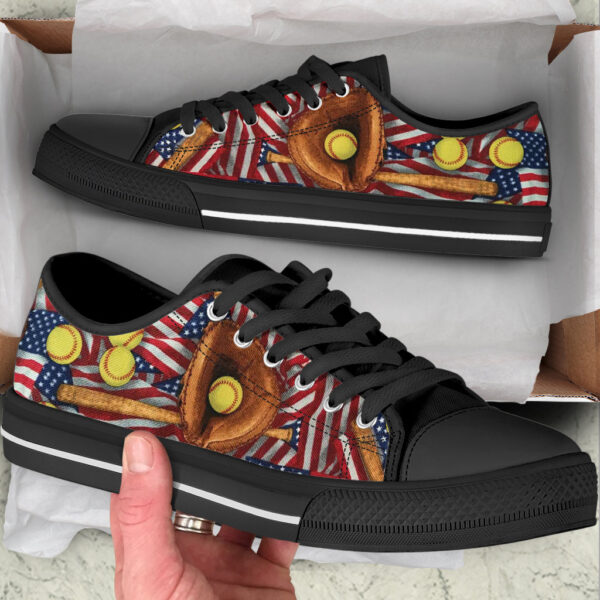 Softball American Usa Flag Pattern Low Top Shoes – Canvas Print Lowtop Casual Shoes Gift For Adults
