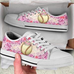 Softball And Rose Flower Low Top…