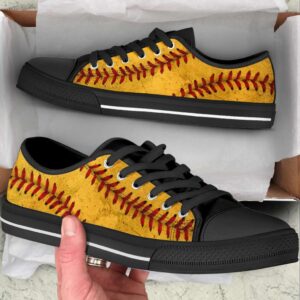 Softball Ball Texture Pattern Shortcut Low Top Shoes Canvas Print Lowtop Casual Shoes Gift For Adults 2