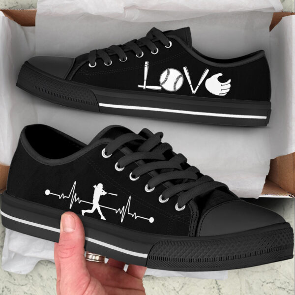 Softball Love Heartbeat Black Low Top Shoes – Fashionable Casual Shoes Gift For Adults