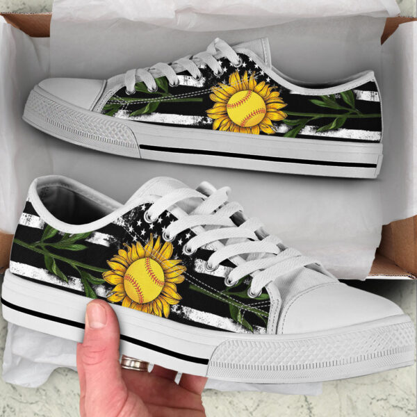 Softball Usa Flag Sunflower Low Top Shoes – Fashionable Casual Shoes Gift For Adults