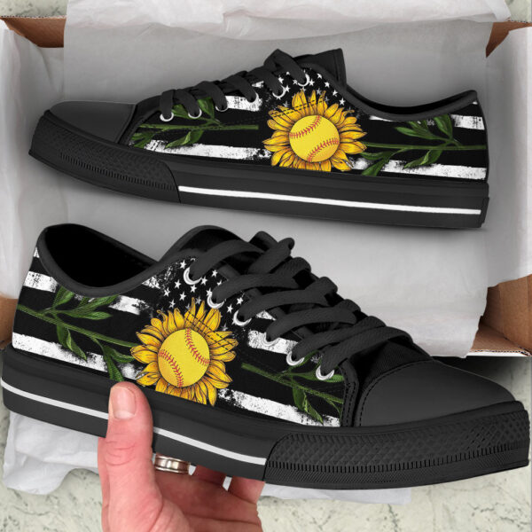 Softball Usa Flag Sunflower Low Top Shoes – Fashionable Casual Shoes Gift For Adults