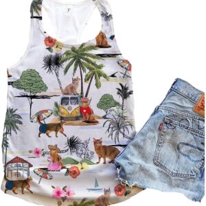 Somali Cat Hawaii Beach Retro Tank Top – Summer Casual Tank Tops For Women – Gift For Young Adults