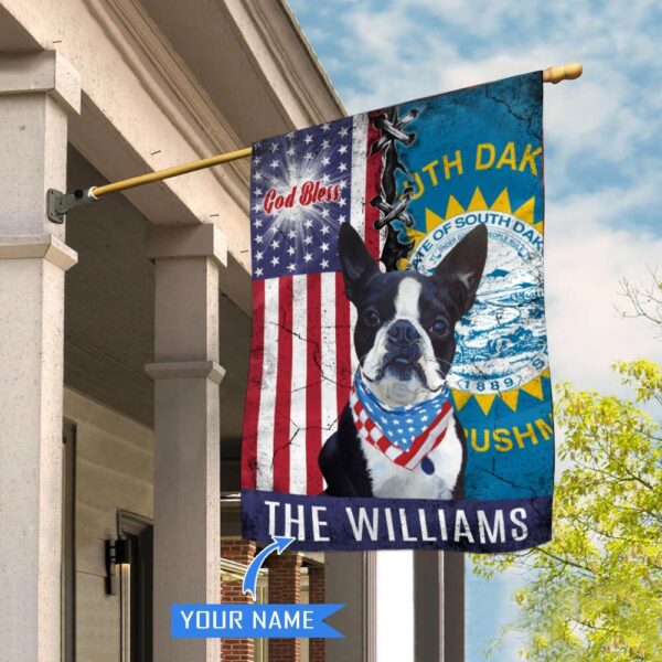 South Dakota Boston Terrier God Bless Personalized House Flag – Garden Dog Flag – Personalized Dog Garden Flags