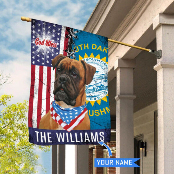 South Dakota Boxer Dog God Bless Personalized House Flag – Garden Dog Flag – Personalized Dog Garden Flags