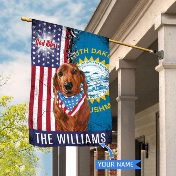 South Dakota Dachshund God Bless Personalized House Flag – Garden Dog Flag – Personalized Dog Garden Flags