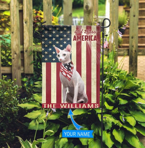 Sphynx Cat God Bless America Personalized Garden Flag – Custom Cat Garden Flags – Cat Flag For House