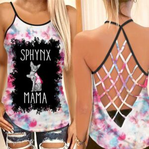 Sphynx Cat Mama Criss Cross Tank Top – Women Hollow Camisole – Gift For Cat Lover