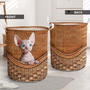 Sphynx Cat Rattan Texture Laundry Basket – Cat Laundry Basket – Mother Gift – Gift For Cat Lovers