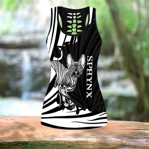 Sphynx Cat Tattoos Black All Over Printed Women’s Tanktop Leggings Set –  Perfect Workout Outfits – Gifts For Cat Lovers