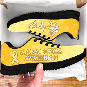 Spina Bifida Shoes Awareness Heartbeat Ribbon Pattern Sneaker Walking Shoes Best Gift For Men And Women Malalan 3