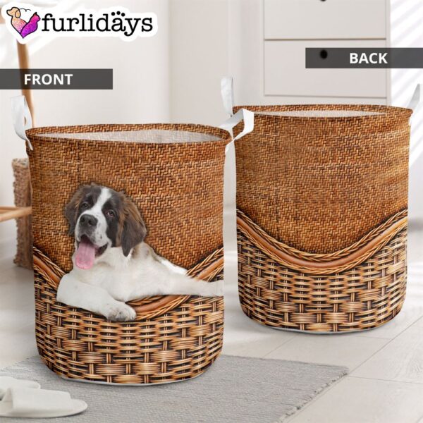 St.Bernard Rattan Texture Laundry Basket – Laundry Hamper – Dog Lovers Gifts for Him or Her