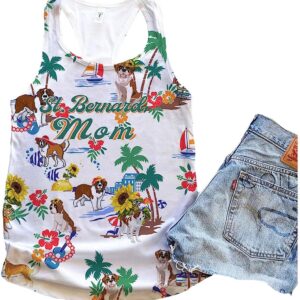 St. Bernard Dog Mom Sunflower Beach Tank Top – Summer Casual Tank Tops For Women – Gift For Young Adults