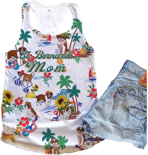 St. Bernard Dog Mom Sunflower Beach Tank Top – Summer Casual Tank Tops For Women – Gift For Young Adults