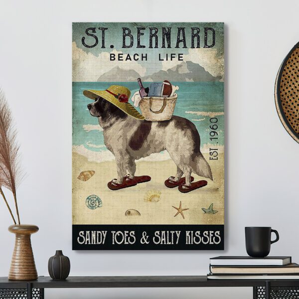 St Bernard Beach Life Sandy Toes & Salty Kisses- Dog Pictures – Dog Canvas Poster – Dog Wall Art – Gifts For Dog Lovers – Furlidays