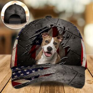 Staffordshire Terrier On The American Flag Cap Hats For Walking With Pets Gifts Dog Hats For Relatives 1 xflxty