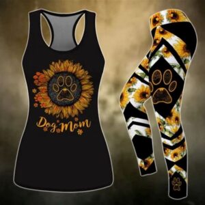 Sun Flower Dog Mom Combo Leggings And Hollow Tank Top – Workout Sets For Women – Gift For Dog Lovers