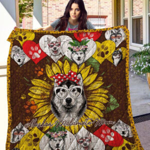 Sunflower Alaskan Malamute Mom Quilt Blanket Great Gifts For Birthday Christmas Thanksgiving